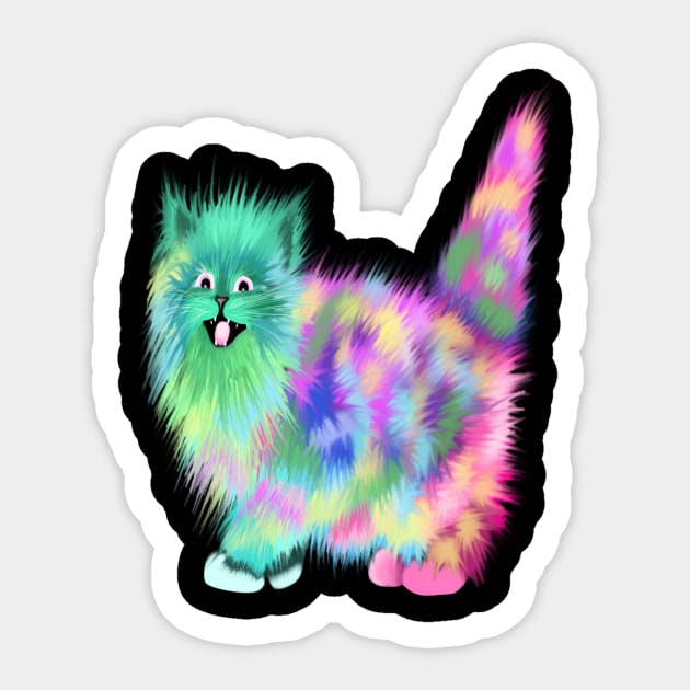 Colorful rainbow acid cat in space Sticker by starchildsdesigns